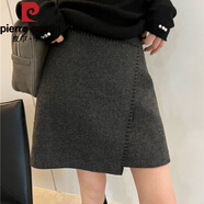 皮爾卡丹（pierre cardin）半身裙女不規則明線(xiàn)羊|絨包臀春秋冬裝2025新款女裝A字裙潮 深灰色 XL