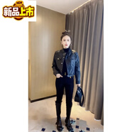 初徑歐貨2025春秋新款皮衣外套女時(shí)尚洋氣顯瘦短款皮機車(chē)服夾克上衣 黑色皮衣外套+黑色褲子一套 L 建議90-105