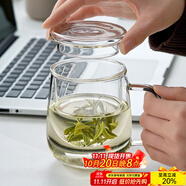 憶壺茶（YIHUTEA）泡茶杯茶水分離玻璃杯辦公室家用水杯男士茶杯玻璃高硼硅綠茶杯子 【玻璃蓋】500ML加厚君子杯