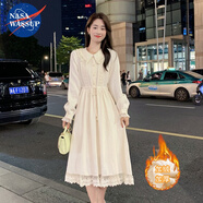 NASAWASSUP法式娃娃領(lǐng)加絨加厚連衣裙女秋冬季甜美初戀奶系配大衣內(nèi)搭打底裙 杏色加絨【高端版】 XL