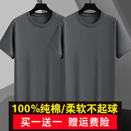 戰(zhàn)浩【2件】純棉短袖t恤男夏季衣服圓領半袖寬松白上衣純色打底衫體恤 鐵灰色+鐵灰色 2XL 建議【145-160斤】