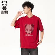 HIPANDA短袖t恤男夏季新款圓領(lǐng)寬松港風(fēng)純棉打底衫男生上衣服潮牌寬松 紅色 L