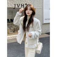 JVH香港潮牌小香風(fēng)內(nèi)膽羽絨服女 2024冬季新款百搭毛毛絨加厚短外套 米白色 L