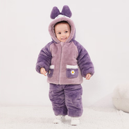 奇樂(lè )兔寶寶冬季套裝嬰兒加絨加厚熊貓兩件套兒童卡通外套棉衣恐龍保暖衣 X5688紫色套裝 加厚 80 建議身高73-80
