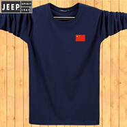JEEP SPIRIT中年男士長袖T恤軍迷寬松大碼秋衣薄款上衣春秋季胖子圓領(lǐng)打底衫 藏青色 國旗-01S M 100-120斤