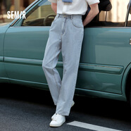 森馬（Semir）牛仔褲男夏經(jīng)典復古水洗直筒長(cháng)褲精致刺繡簡(jiǎn)約純棉 牛仔中藍88201 36