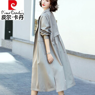 皮爾卡丹（pierre cardin）歐版寬松高端流行風(fēng)衣女長(cháng)款2025年春秋新品感氣質(zhì)大衣外套女 灰綠色 XL【建議110-125斤】