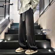 主意范（ZHUYIFAN）復(fù)古風(fēng)牛仔褲男款春秋直筒寬松大碼闊腿褲美式潮流休閑長(zhǎng)褲子男生 616-TY1044黑色 L 115至130斤可穿