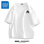 真維斯（Jeanswest）半袖男夏季大碼男士衣服男生純棉休閑短袖體恤胖子寬松男裝白t恤 白色(呆呆貓胸標(biāo)) 5XL (建議230斤-260斤左右)