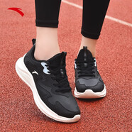 安踏（ANTA）漫步女鞋運動鞋2025網(wǎng)面輕便舒適跑步鞋學(xué)生休閑 【皮面】黑/天藍色-3 35.5