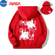 NASA MARVEL閃電貓連帽衛衣男女春秋2024新款潮流設計感秋冬季寬松百搭外套 大紅色【紅色印花】 2XL