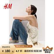 H&M女裝連衣裙夏季休閑V領(lǐng)無袖修身碎花亞麻混紡吊帶裙1222949 白色/花卉 170/100