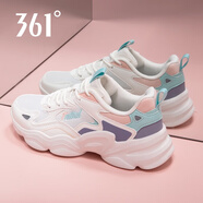 361度女鞋運動鞋女夏秋季新款皮網(wǎng)面跑步鞋厚底防滑耐磨休閑老爹鞋子女 羽毛白/粉紫灰 (網(wǎng)面) 38