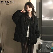 棉致美式復古加厚菱格保暖棉服女新款冬季棉衣外套女面包服羽棉襖絨服 335黑色【高品質(zhì)50】 XL 150-170斤