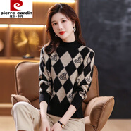 皮爾卡丹（pierre cardin）新款毛衣女小個(gè)子復古提花打底衫內搭秋冬短款半高領(lǐng)羊毛衫上衣厚 黑色 S 85-100斤厚實(shí)毛衣