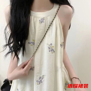 風(fēng)曉薇甜美溫柔風(fēng)掛脖連衣裙套裝女學(xué)生夏季遮陽(yáng)開(kāi)衫露肩無(wú)袖碎花裙長(zhǎng)裙 杏色裙子單/顯瘦遮肚子連衣裙 2XL 顯瘦遮肚子連衣裙