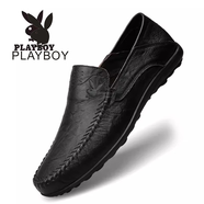花花公子（PLAYBOY）皮鞋男斷碼男式真皮透氣商務(wù)休閑鞋一腳蹬懶人駕車(chē)鞋 黑色8008 41