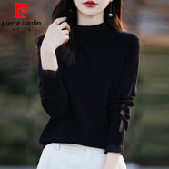 皮爾卡丹（pierre cardin）蕾絲打底衫女小衫洋氣針織上衣寬松內(nèi)搭大碼毛衣2025早秋新款加厚 黑色 2XL