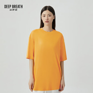 深呼吸DEEP BREATH中長(cháng)寬松光澤長(cháng)絨棉短袖T恤男女同款A301186 芒果黃 S (2碼)