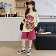 迪士尼（Disney）女童夏季短袖短褲運(yùn)動(dòng)休閑套裝中大童時(shí)髦洋氣夏款兒童韓版夏裝潮 圖片色 160 （建議身高145-155CM）
