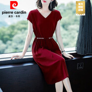 皮爾卡丹（PIERRE CARDIN）高端名媛氣質(zhì)連衣裙夏休閑新款奢華大牌過膝V領(lǐng)休閑歐貨洋氣裙子 廣州十三行連衣裙富貴紅色 L 超仙連衣裙新品 建議95-118斤