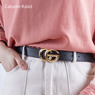 Caluom Kaiol女士皮帶真皮時尚百搭腰帶女純牛皮ins女式褲帶生日禮物送女友 0045專柜禮盒/時尚金色 95cm 請備注身高和體重