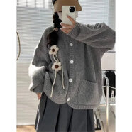 予瑾秋冬季新款女韓系加厚毛衣新款溫柔慵懶風(fēng)針織開衫軟糯糯森系毛衣 灰色【加厚版】 M 【100-120斤】