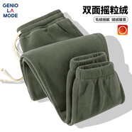 GENIOLAMODE加絨褲男士冬季加厚保暖搖粒絨休閑時(shí)尚百搭束腳長(zhǎng)褲子 棕綠 L