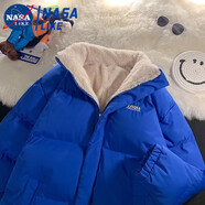 NASALIKE立領(lǐng)羊羔毛兩面穿棉服冬季棉衣女生加厚面包服休閑情侶痞帥棉襖女 my16羊羔毛雙面穿克萊因藍色 XL