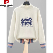 皮爾卡丹（pierre cardin）加絨加厚毛衣2024秋冬新款少女高中初中學(xué)生大童內搭套頭打底衫女 米白(不加絨GOOd字母) S 80-90