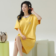 華婷露（Huatinglu） 睡裙女夏天卡通裙外出短袖連衣裙可愛(ài)棉質(zhì)舒適寬松薄款家居服 黃色字母 L（建議90-105斤）
