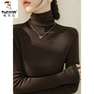 啄木鳥羊·毛衫高領(lǐng)打底衫女堆堆領(lǐng)套頭毛衣2024秋冬修身內(nèi)搭氣質(zhì)針織衫 咖啡色 XL 120-130斤