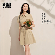 森馬（Semir）連衣裙女商場(chǎng)同款收腰襯衫裙復古2024夏季美拉德純色短裙 淺駝50006 2XL