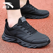 安踏（ANTA）男鞋秋季休閑運(yùn)動(dòng)鞋2025新款夏皮面防水跑步鞋軟底旅游板鞋子男士 黑色5581-14 42.5