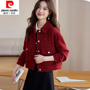 皮爾卡丹（pierre cardin）23年新款紅色小香風(fēng)女短外套秋新款復古小個(gè)子休閑夾克上衣網(wǎng)紅外 酒紅色 S