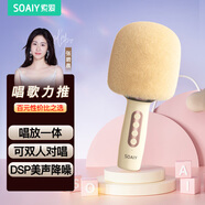 索愛（soaiy）MC73藍牙無線麥克風(fēng)電視K歌話筒音響音箱一體麥克風(fēng)手機直播家用KTV麥克風(fēng)話筒 油彩白