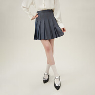 范思藍恩學(xué)院風(fēng)a字高腰半身裙女春裝2024新款百褶裙短裙24FS11141 牛仔藍 XS