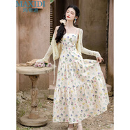 瑪希迪2024夏新款連衣裙法式鹽系夏日花朵小清新碎花顯瘦吊帶裙度假長(cháng)裙 單件吊帶裙 M