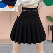 SANMKOYA安全百褶裙女春秋冬新款高腰a字半身裙時尚松緊腰防走光短裙 黑色 松緊腰 2XL碼【135-150斤】