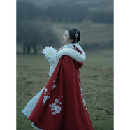督型（DUXING）斗篷漢服女長(zhǎng)款加絨加厚中國(guó)風(fēng)白色披風(fēng)外套古裝披肩秋冬款 紅色大毛領(lǐng)斗篷升級(jí)版 S