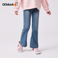 可可鴨（QQ DUCK）童裝兒童褲子女童牛仔褲大童復(fù)古休閑褲淑女微喇褲淺藍(lán)；150