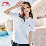 李寧Polo衫短袖速干T恤女翻領(lǐng)夏季休閑透氣半袖健身訓(xùn)練運動襯衫 白色 S (165) (建議110以下)