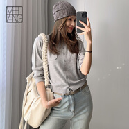 美洋（MEIYANG）小乖針織衫混紡彈力圓領(lǐng)排扣馬甲開(kāi)衫時(shí)尚休閑氣質(zhì)百搭針織衫上衣 灰色（長(cháng)袖版） S