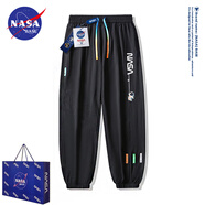 NASA BASE官方潮牌休閑褲男女款秋冬季青少年束腳大碼宇航員加絨長(zhǎng)褲子男 HKE-B102宇航員-黑色（冰絲褲） 5XL （220-240斤）