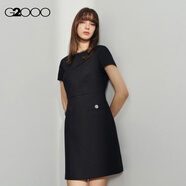 G20002025春夏商場同款保形性好優(yōu)雅通勤短袖連衣裙 黑色 L/38