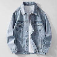 帛米圖（BOMITU）復古牛仔外套男韓版潮流痞帥衣服炸街美式工裝夾克春秋原宿風(fēng)外衣 藍色N03 L