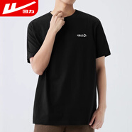 回力短袖t恤男秋季純棉內搭圓領(lǐng)打底衫男印花休閑百搭上衣男裝黑色4XL