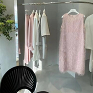 浪漫重現 浮光掠影流蘇唯美無(wú)袖雙色設計感背心裙直筒透氣連衣裙 粉流蘇 S