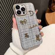 晨京 絨布小香風(fēng)水鉆立體小熊適用iPhone15蘋果14promax手機(jī)殼高級(jí)感全包鏡頭防摔保護(hù)套 【灰色】絨布帶鉆立體小熊 iPhone15ProMax