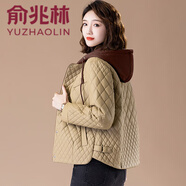俞兆林 pu皮棉服女短款秋冬2024新款菱格棉衣洋氣冬裝連帽輕薄棉外套 咖啡 M 【建議90-105斤】